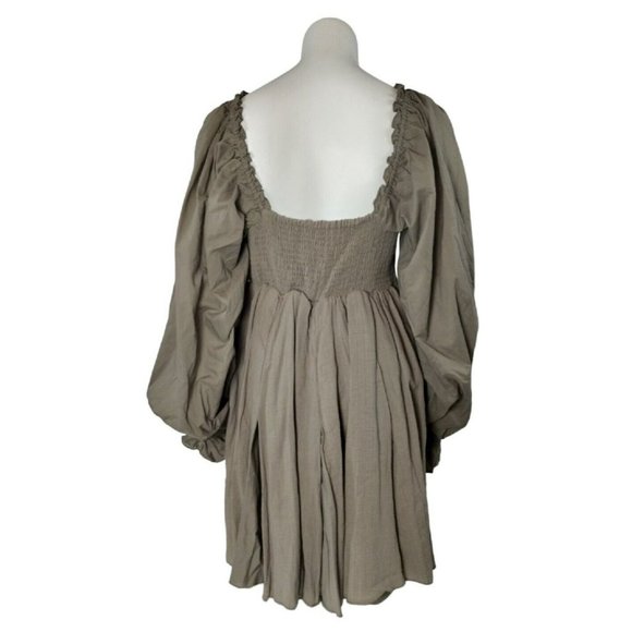 Chelsea & Violet Junior Girls Large Puff Sleeve Smocked Back Dress Taupe New - Picture 2 of 9